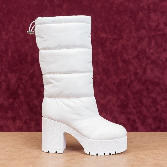 Jeffrey Campbell Wmn Doubt Fabric Puffy White Platform Block Heel Snow Boots 10 - Picture 4 of 9